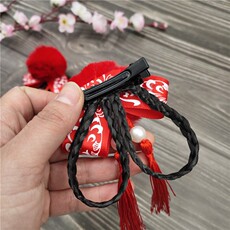 Парик 儿童假发辫子复古中国风小女孩过新年头配饰汉服唐装古装流苏发夹 Amoy scouring rabbit