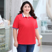 Turn-over t-shirt woman short sleeve polo shirt 2022 Summer new big code woman fit 200 catty mom loose blouse