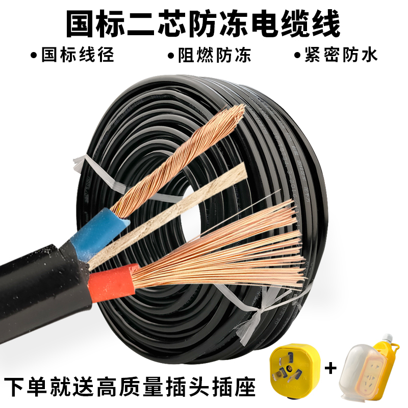 Outdoor Antifreeze Wire Soft Wire Two-Core Cable with Plug Household National Standard 1.5 2.5 4 Square Sheathed Wire
