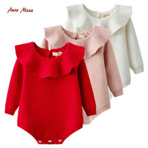 Aino Monsa baby spring and autumn one-piece baby doll collar cotton big red knitted triangle bag fart shirt