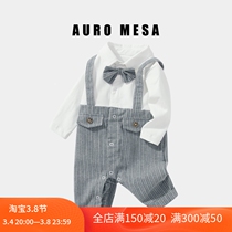 AuroMesa Mens Treasure Fashion Fake Two Neckline Gentlemen Khaki Spring Autumn Baby Super Cute All-cotton Casual One-piece Clothes