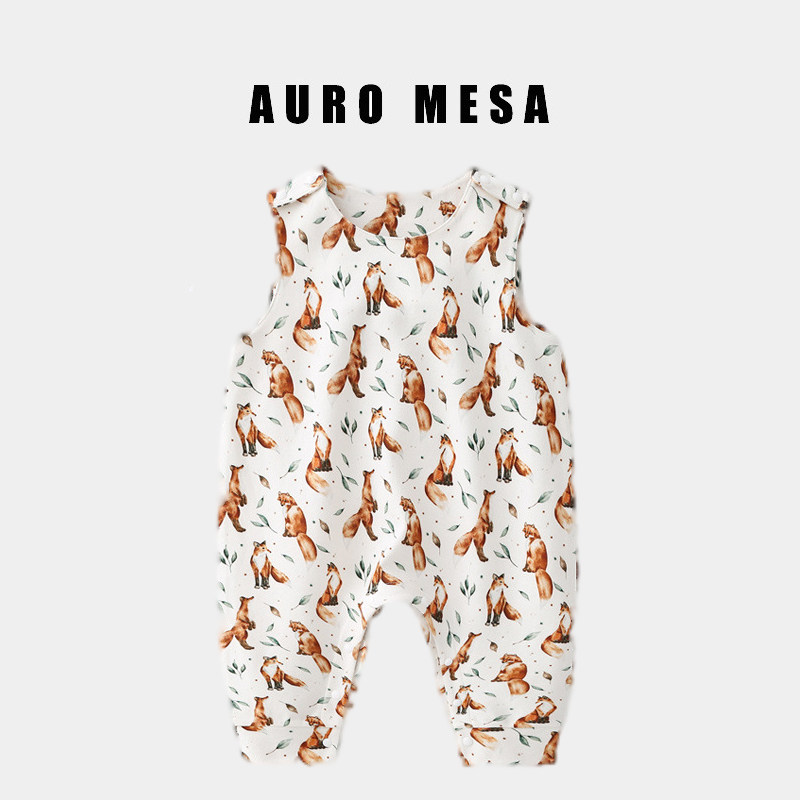 AuroMesa Baby Spring New Organic Cotton Fox Printed Holding Baby Bag Pants Baby Lunch Break Harnesses Even