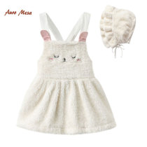 Ins baby girl Arctic velvet belt skirt autumn and winter baby rabbit suspender skirt with hat super cute warm dress