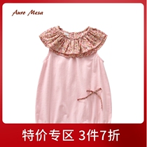 AuroMesa baby jumpsuit summer female baby romper newborn floral sleeveless crawling clothes out clothes thin