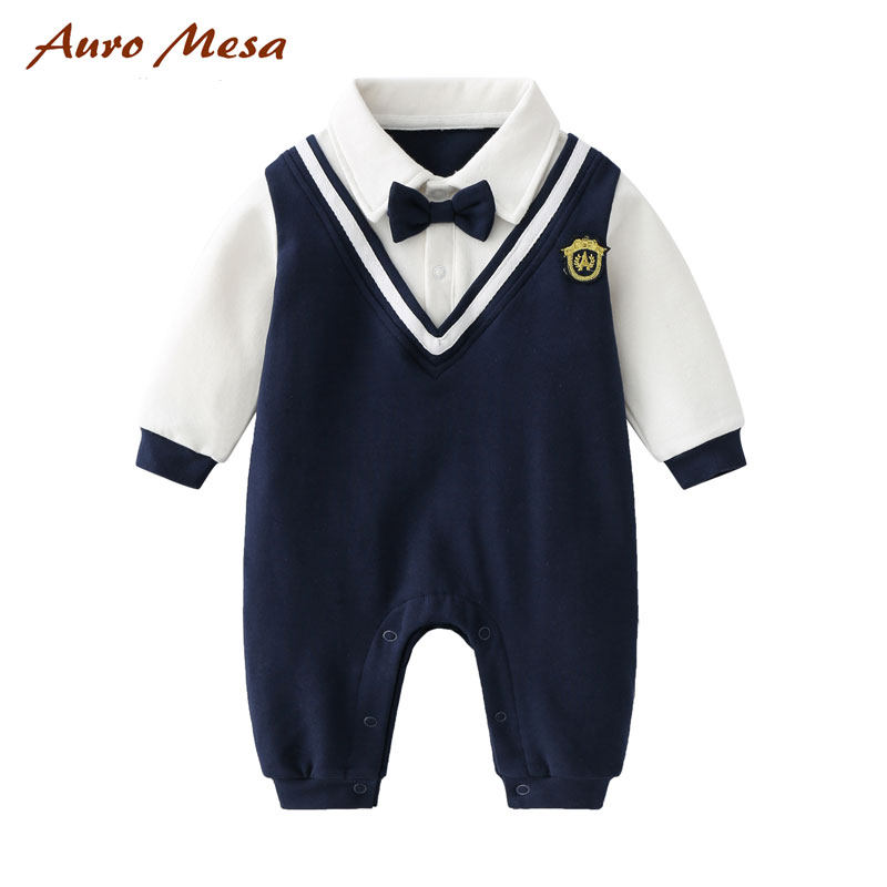 AuroMesa Baby Gentleman Khaki Spring Autumn Men's Baby College Wind Leave Two Climbing Clothes Full Moon 100 Days Old Clothes