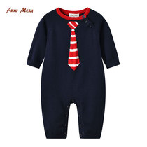 AuroMesa baby knitted jumpsuit men's treasure tie cotton knitted ha clothes gentleman sweater climbing suit