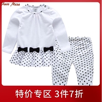 AuroMesa baby cute suit spring and autumn thin female baby long-sleeved pullover top pants comfortable cotton