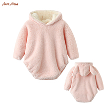 ins Baby winter romper Mens and womens baby flannel bag fart clothes Newborn soft cute rabbit ears one-piece