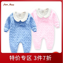 AuroMesa baby jumpsuit winter thickened warm out clothes newborn plus fleece sweater baby knitted romper