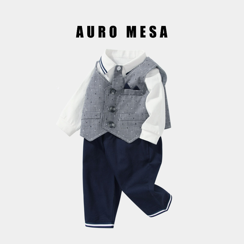 AuroMesa baby spring new gentleman tie suit Men's Bowen Inn Wind full moon gown Three sets