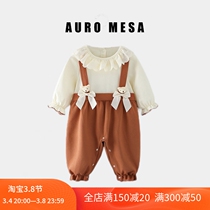 AuroMesa fake two womens long sleeves climbing to suit the spring and autumn baby cute little bear turning casual one-piece clothes