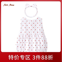 Auro Mesa female baby full cotton one-piece dress Summer newborns strawberry printed sleeveless khaki triangular bag fart