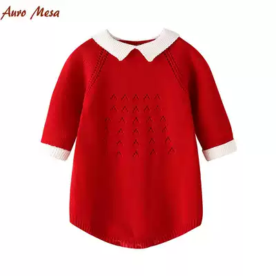 AuroMesa baby sweater spring and autumn baby sweater long sleeve jersey triangle knitted jumpsuit