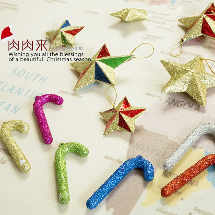 Dazzling Colorful Pentagram Candy Bar Small Pendant Shiny Pink Christmas Tree Decoration Accessories Pendant Accessories Christmas Hanging