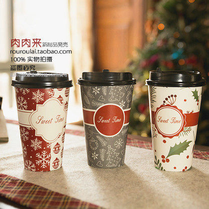(6 packages) Christmas disposable paper cup environmentally thick milk tea cup 16 ounces 500 ml Christmas decoration