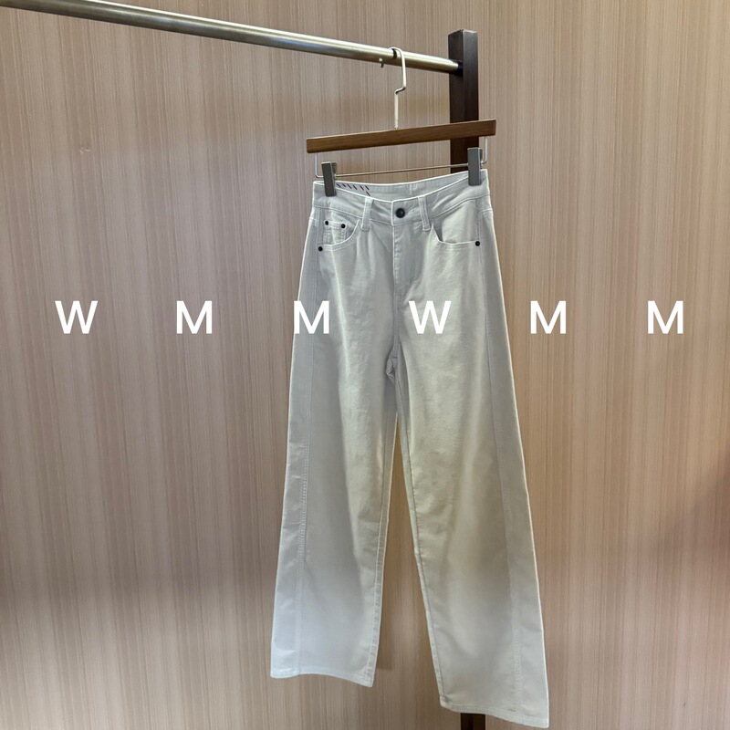 Wmm Corduroy Cream White Casual Wide-Leg Pants for Women, New Casual Versatile Korean Fashion Comfortable Slimming Jeans