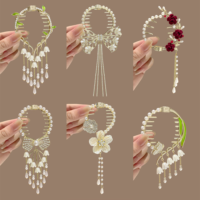 ກະດິ່ງບູຮານ orchid tassel hairpin ບານຫົວ fixed artifact grabber ແມ່ຍິງ high-end hair buckle ເຄິ່ງຫນຶ່ງ-tied hair grab