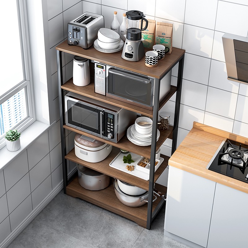 Kitchen storage shelves Floor-to-ceiling multi-level oven microwave oven supplies Household full of multi-functional pots and pan storage shelves