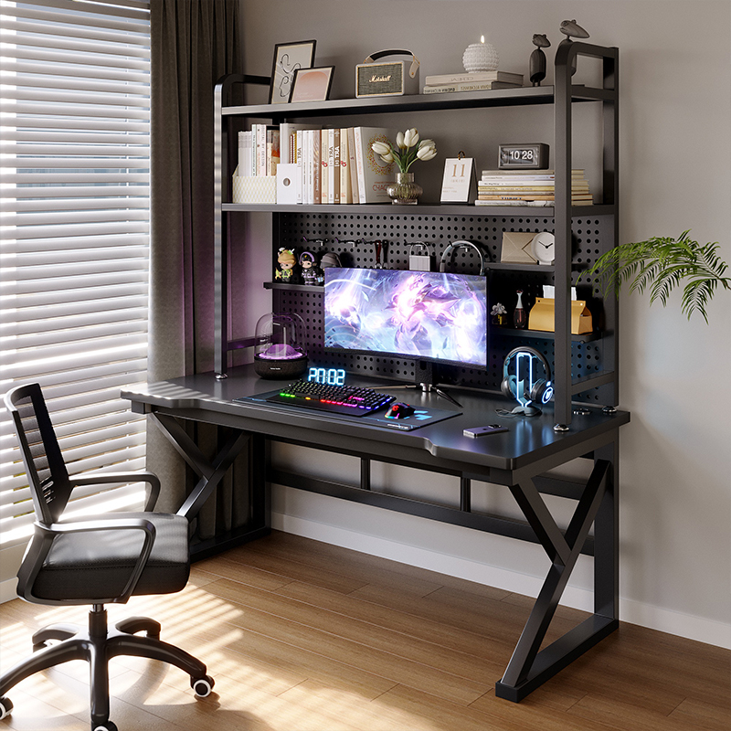 Computer Desk, Desktop Home Desk, Bookshelf Integrated, Black Perforated Board, Gaming Table, Bedroom Office Desk, Workbench Computer Desk, Desktop Home Desk, Bookshelf Integrated, Black Perforated Board, Gaming Table, Bedroom Office Desk, Workbench