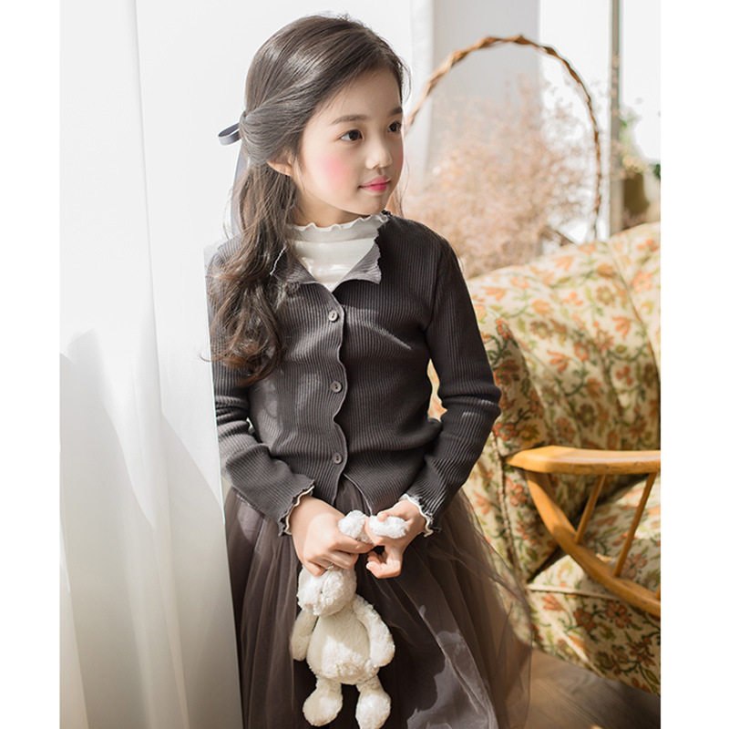 Korean version of the girl's thin cardigan spring and autumn 2021 knitted foreign air jacket pit bar fake two piece mesh skirt skirt