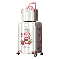 Cartoon fufu bear suitcase women pink cute style boarding trolley case aluminium frame advanced silent and shockproof suitcase