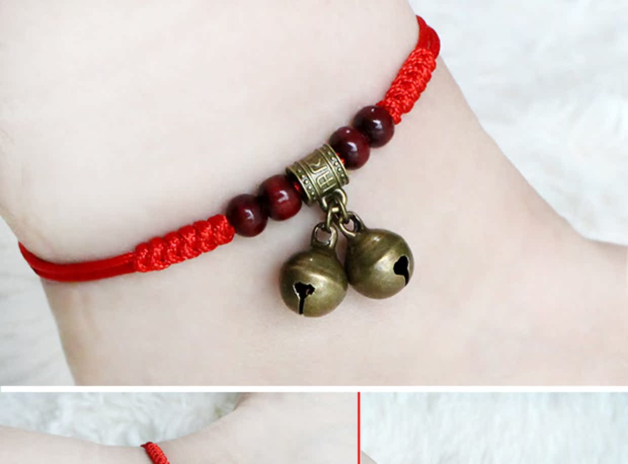 Mua một tặng một đôi miễn phí dệt tay đơn giản vòng chân nữ nam dây đỏ retro chuông bạn gái sinh viên chuỗi các mẫu lắc chân bạc nữ đẹp