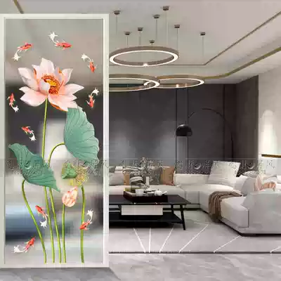 Modern living room custom art glass screen partition simple nine fish ornamental flower porch decoration bedroom folding screen
