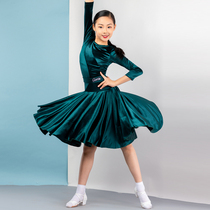 Song Liberia female less children Latin dance suit bright satin velvety round collar customised conjoined race suit performance uniform