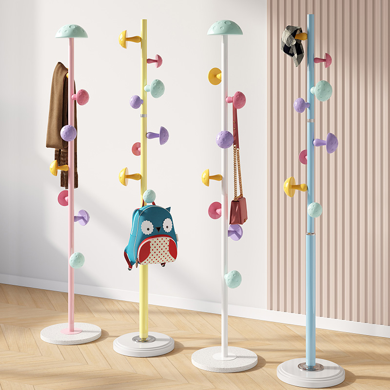 Children clothes hanger floor mesh red mushrooms hanging clothes hanger children raw bedroom pole style clothes hat rack small space hanging bag bracket-Taobao