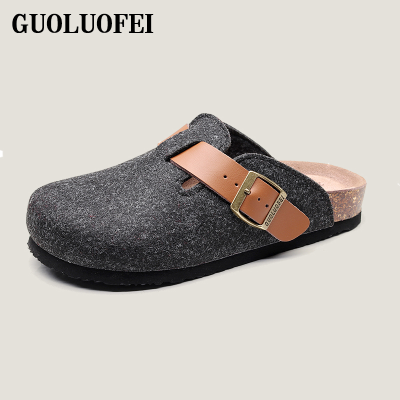 Casual Felt Clogs for Women, Large Size Woolen Cork Slippers for Men, Couple's Casual Flat Slip-On Birkenstock-Style Shoes, Trendy