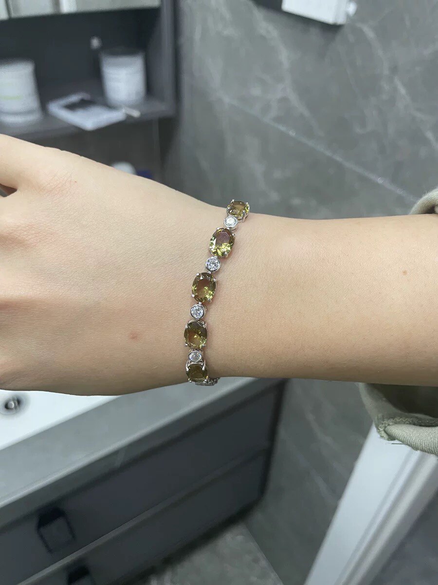 トルコ産スルタナイト、珪藻石、アレキサンドライト、アレキサンドライト、925スターリングシルバーブレスレット、7x9mm