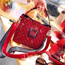 ins bucket bag bag women bag 2021 new 100 hitch wide shoulder strap inlaid drill hand single shoulder inclined satchel wedding bag