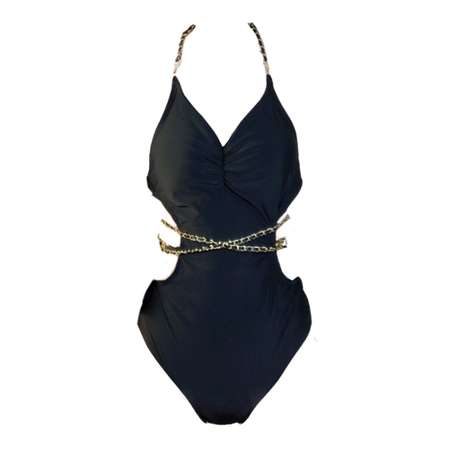 Черная сексуальная цепь, пляжный купальник, в стиле Шанель, с открытой спиной, высокая талия