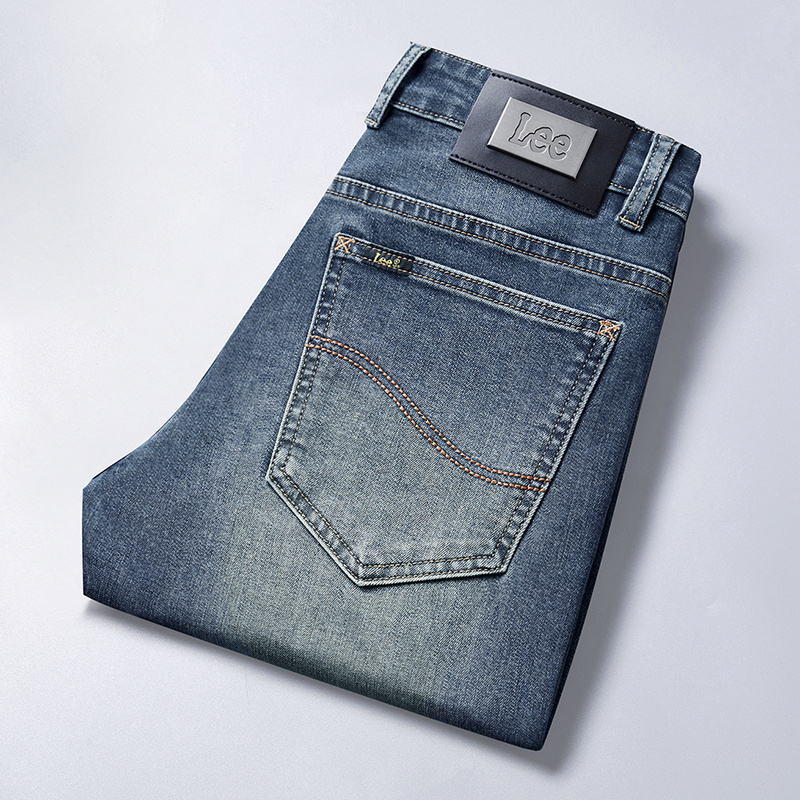 Lee Summer Thin Style All-Season Luxury High-End Brand Stretch Jeans Men's Straight Pants European and American Trendy Brand with Fleece