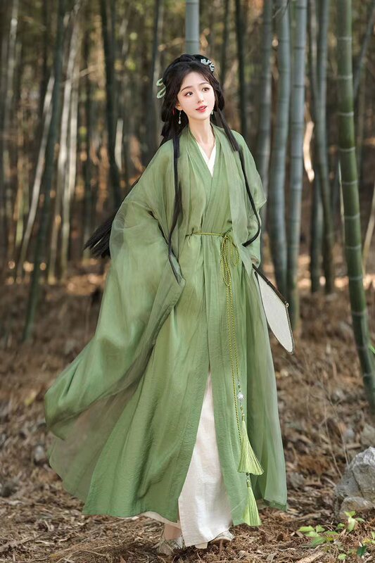 Jiuquxi Original Hanfu for Women [Wenzhu Qingyi] Wei and Jin Dynasty Style Cross-Collar Long Shirt, Cool and Ethereal Everyday Wear