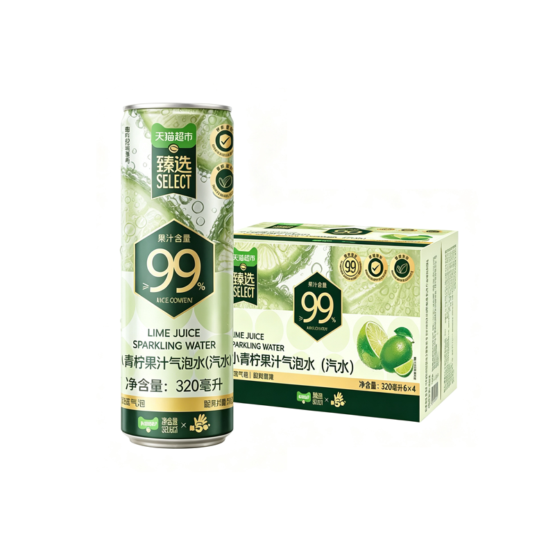 猫超臻选小青柠果汁气泡水健力宝汽水饮料320ml*24罐夏季饮品酸甜