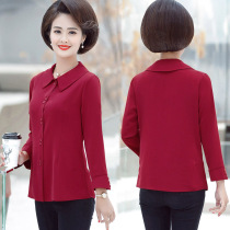 2020 new mother long sleeve shirt temperament solid color top middle aged womens spring and autumn shirt 40 years old 50 years old