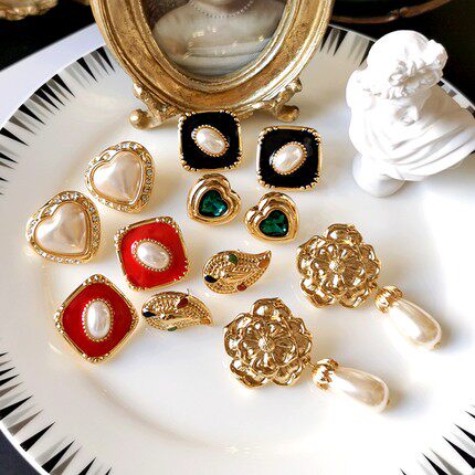 vintage overseas custom vintage modern retro elegant pearl gold plated anti-allergy ear clip 925 ear pin needle