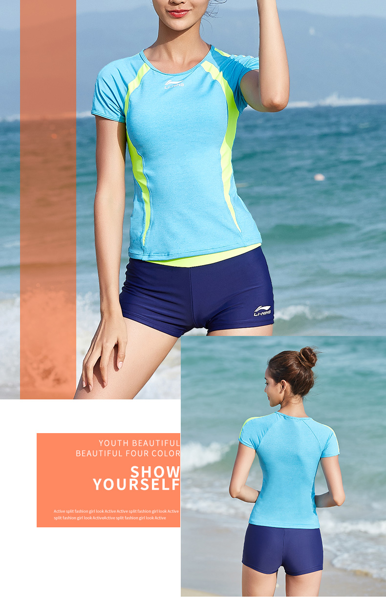 Li Ning áo tắm nữ 2018 mới chia tay áo tắm thể thao áo tắm che bụng đã mỏng gợi cảm bảo thủ bơi suối nước nóng áo bơi 2 mảnh đẹp	