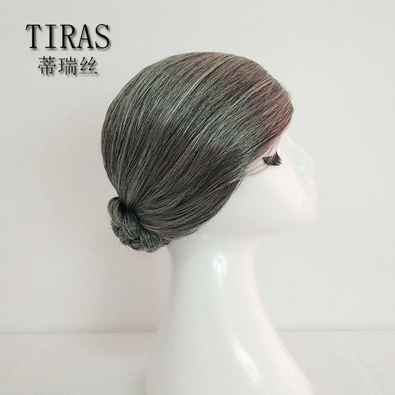 Grandma, wife, wig, performance wig, female pan-headed grandmother, gray and white short hair, middle-aged and elderly performance wig