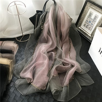 Scarf female spring and autumn thin Korean version of Joker silk European yarn nail bead gauze scarf cheongsam shawl mulberry silk silk scarf winter winter