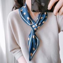 Small silk scarf female spring and summer wave point Korean version of Joker long tie hair ribbon dual use Korean shirt small scarf summer