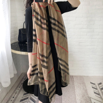Scarf female spring and autumn Korean silk wool British Joker gauze mulberry silk plaid silk scarf long shawl autumn
