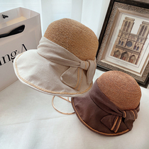 Lafite straw hat female elegant fresh stitching foldable sunscreen hat face small sun hat big brimmed hat Sun Hat sun hat