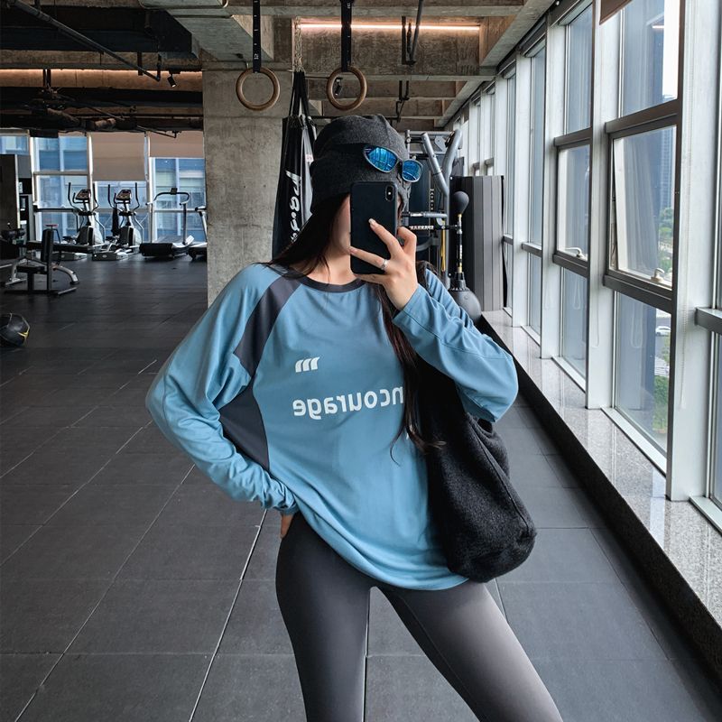 Loose Yoga Clothing Women's Set Cover-Up Sports Top Fitness Wear Running Pilates Color-Blocking Training Outfit Long-Sleeve Autumn