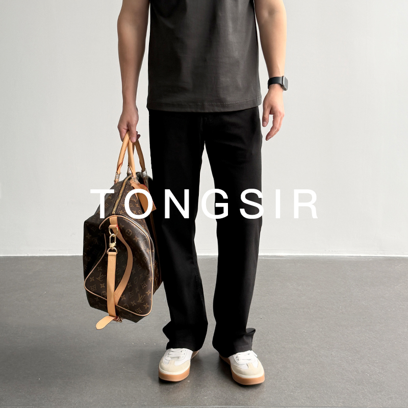 Tongsir Summer Thin Anti-Fade Black Jeans Men's Stretch Straight Loose Casual Pants Long Pants