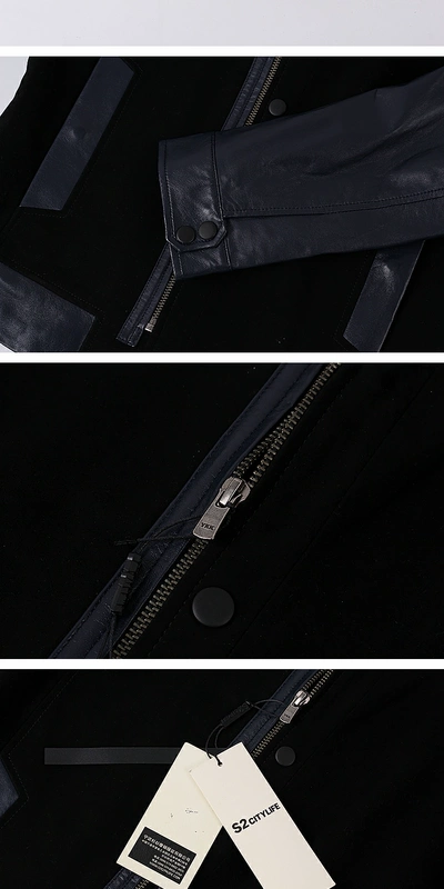Giá TE! ASHUI Men Leather Leather Men Slim Slim Đẹp trai Cổ áo khoác da cừu áo khoác dạ nam