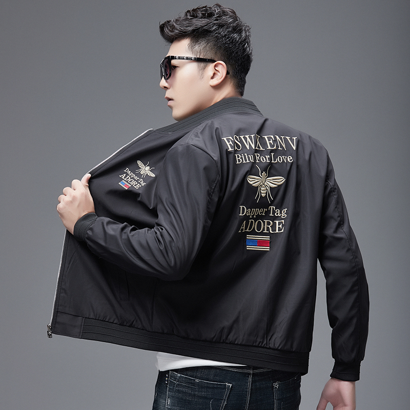 Little Bee Embroidered Jacket for Men 2026 New Spring and Autumn Trendy Slim Fit Men's Black Casual Baseball Jacket