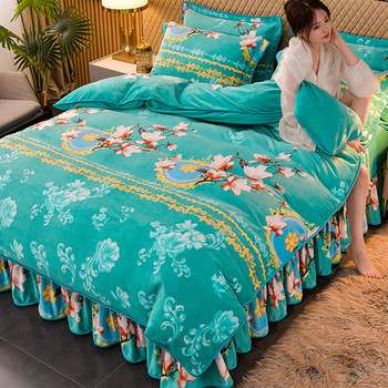 Winter Milk Velvet Four-Piece Set Double-Sided Coral Velvet Bedding Thickened Flannel Gold Mink Velvet Duvet Cover Bed Sheet Bed Skirt