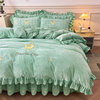 Class a Baby Velvet Embroidered Bed Skirt Four-Piece Set, Warm Quilted Crystal Velvet Bedspread, Single/Double-Sided Baby Velvet Duvet Cover 4